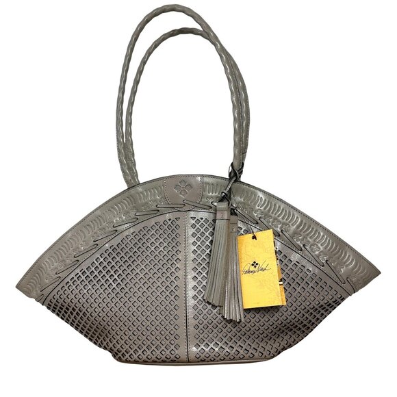 Patricia Nash NEW Trope Dome Tote Stone Gray Perforated Leather with DUST BAG - Picture 1 of 13